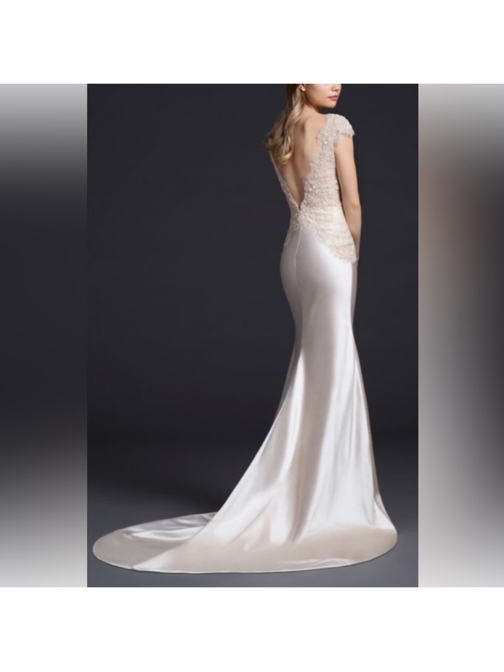 Lazaro Ivory Satin Mermaid Wedding Dress with Beaded Lace Bodice - Picture 4 of 17